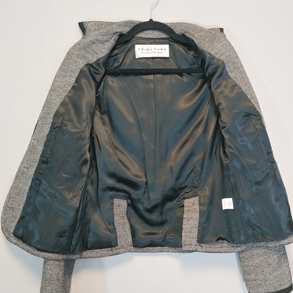 Trina Turk Wool Blend Contrast Trim Suit Sz S Work Winter Contemporary Office - Picture 3 of 16